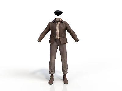 Man Wearing Brown Jacket Shirt Pants with Black Hat and Boots 3d model