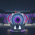 Vibrant HUAWEI Stage Design With Circular Screen And Blue Purple Lighting
