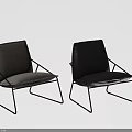 Modern Minimalist Leisure Chairs with Black Metal Frames Gray Fabric and Black Leather Cushions