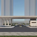 Modern Stone Entrance Gate With Overhanging Roof And Grande Signage In Spacious Plaza