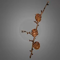 Natural Dry Branch With Three Brown Pine Cones On Gray Background 3d model