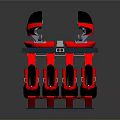 Three Red and Black Mechanical Devices With Structured Components And Reflective Bases