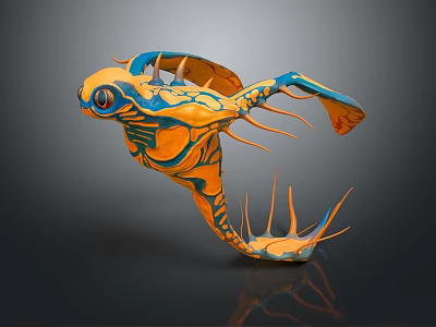 Orange And Blue Aquatic Animal With Unique Fins Tail And Artistic Design Features Structure 3d model