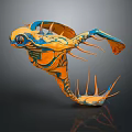 Orange And Blue Aquatic Animal With Unique Fins Tail And Artistic Design Features Structure