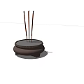 Decorative Ornament Set With Brown Incense Burner And Red Incense Sticks On Smooth Surface