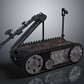 Tracked Robot With Mechanical Arm Tracks Wheels And Purple Light Sensor Unit 3d model