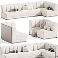 Beige Sofa Design With Soft Pillows And Striped Blanket Shown In Various Angles 3d model