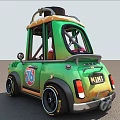 Cartoon Style Green Car With Orange Yellow Accents 76 Logo Black Wheels And Roof Decoration