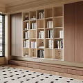 Modern Built in Wooden Bookcase Interior with Books and Decorative Items