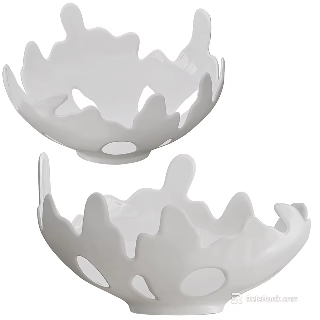 White Ceramic Bowls With Hollow Design Modern Decorative Tableware Set 3d model