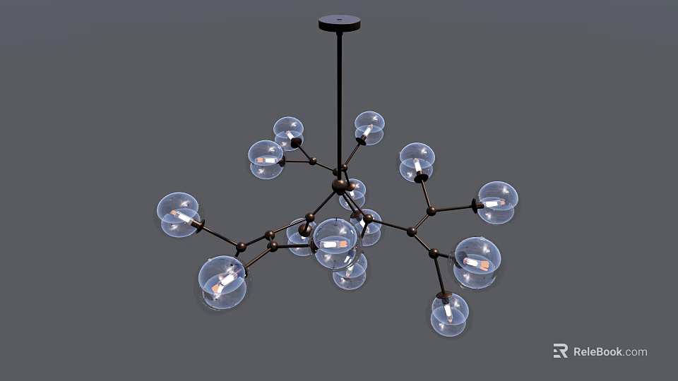 Modern Chandelier with Transparent Glass Globes and Metal Branches for Home Decor 3d model 