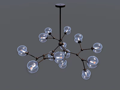 Modern Chandelier with Transparent Glass Globes and Metal Branches for Home Decor 3d model