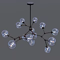 Modern Chandelier with Transparent Glass Globes and Metal Branches for Home Decor