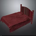 Stylish Red Striped Bed Design With Patterned Headboard And Matching Bedding