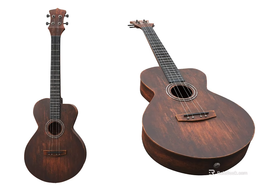 Wooden Musical Instruments Acoustic Guitar Design With Front And Side Views 3d model 
