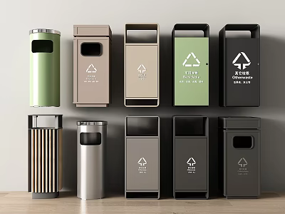 Various Colorful Recycling Trash Bins For Waste Sorting With Different Designs 3d model