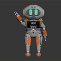 Futuristic Robot Character Waving Holding Hello World Sign With Glowing Eyes 3d model