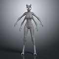 Game Movie Sci Fi Fantasy Character 3D Model With Cat Ears Multiple Arms Gray Body