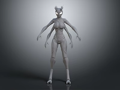 Game Movie Sci Fi Fantasy Character 3D Model With Cat Ears Multiple Arms Gray Body 3d model