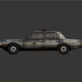 Old Worn Vintage Police Car With Flashing Lights And Reflective Finish