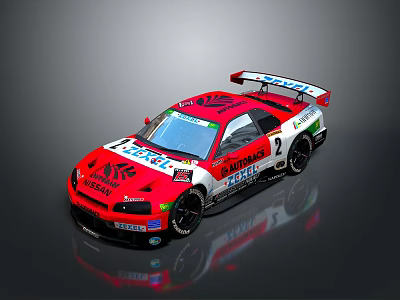 Red and White Racing Car With Sponsor Logos Rear Wing And Number 2 3d model