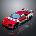 Red and White Racing Car With Sponsor Logos Rear Wing And Number 2