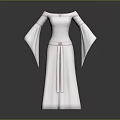 Elegant Woman Wearing White Off the Shoulder Long Dress With Bell Sleeves And Belt