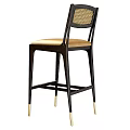 Modern Bar Stool With Woven Backrest Tan Seat Dark Frame And Golden Leg Accents