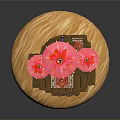 Green Cactus With Wooden Platform Staircase And Pink Umbrellas On Sandy Base