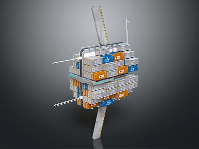 Modular Spacecraft With Stacked Modules And Long Antennas For Cosmic Exploration 3d model