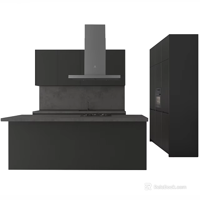Modern Kitchen Interior Design With Black Cabinets Cooktop And Range Hood 3d model 