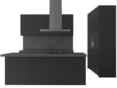 Modern Kitchen Interior Design With Black Cabinets Cooktop And Range Hood 3d model