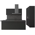 Modern Kitchen Interior Design With Black Cabinets Cooktop And Range Hood