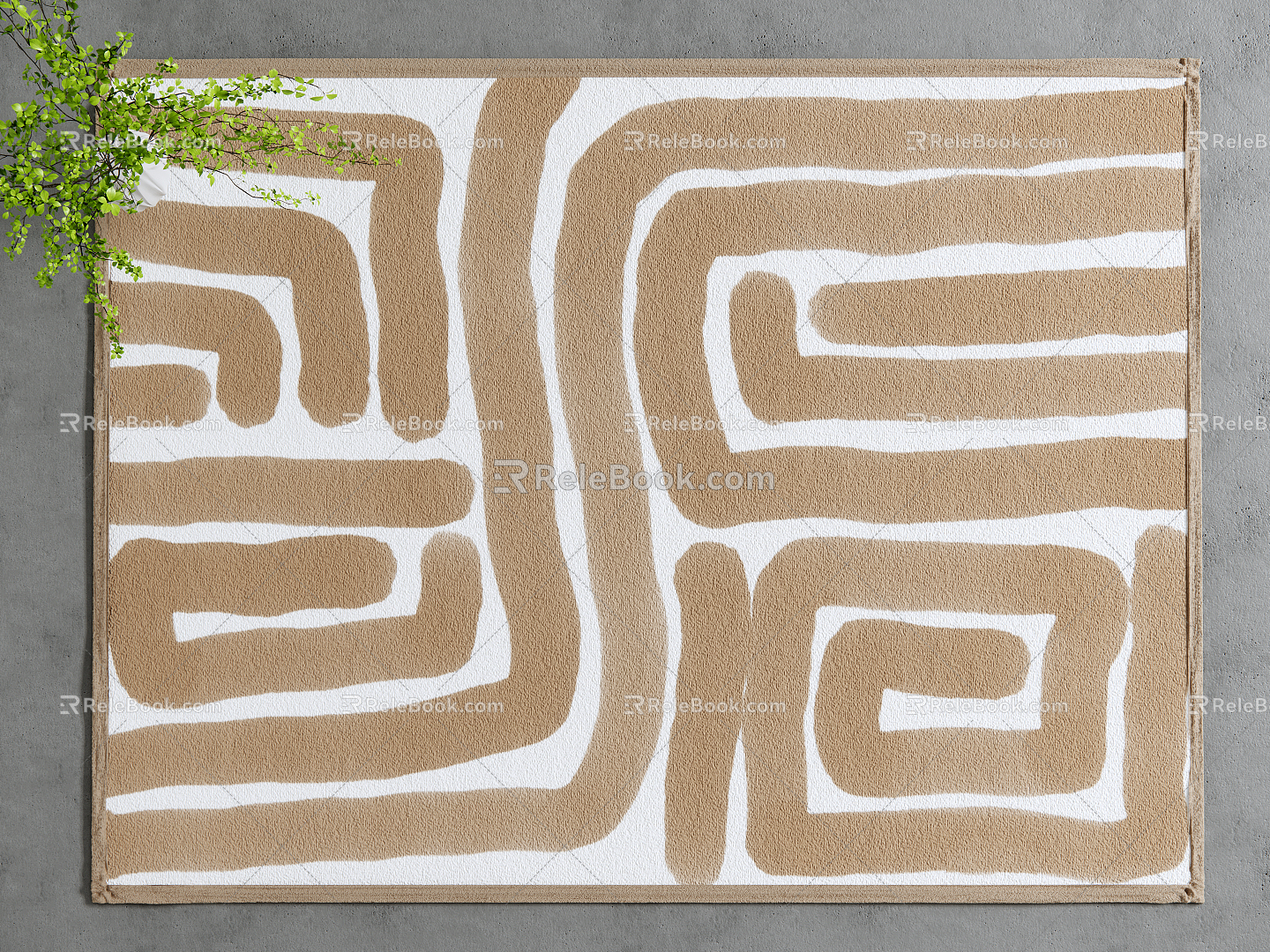 Modern Square Carpet Carpet Blanket Long Carpet Green Plant Geometric Carpet 3d model