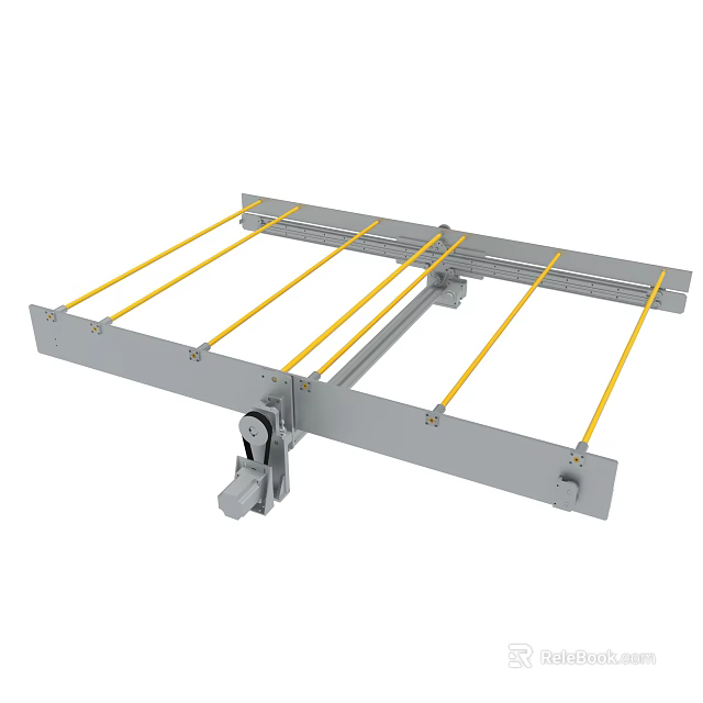 Gray Metal Support Rack With Yellow Elastic Strips And Adjustable Mechanism 3d model
