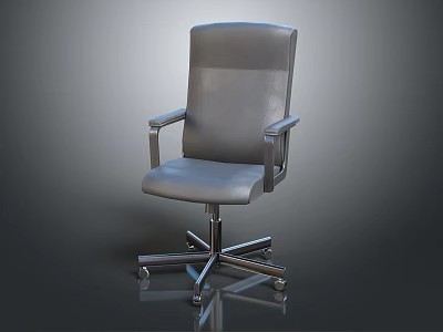 Gray Office Chair with Armrests Metal Base and Wheels Modern Style Design 3d model