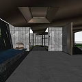 Modern Sales Office Building Design With Glass Curtain Wall Lawn And Steps