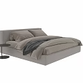 Modern Double Bed With Beige Linen Bedding Velvet Pillows And Side Table