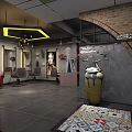 Beauty Hair Salon Interior With Stylish Decorative Frames Hanging Chandeliers Shelves Plants And Comfortable Sofa
