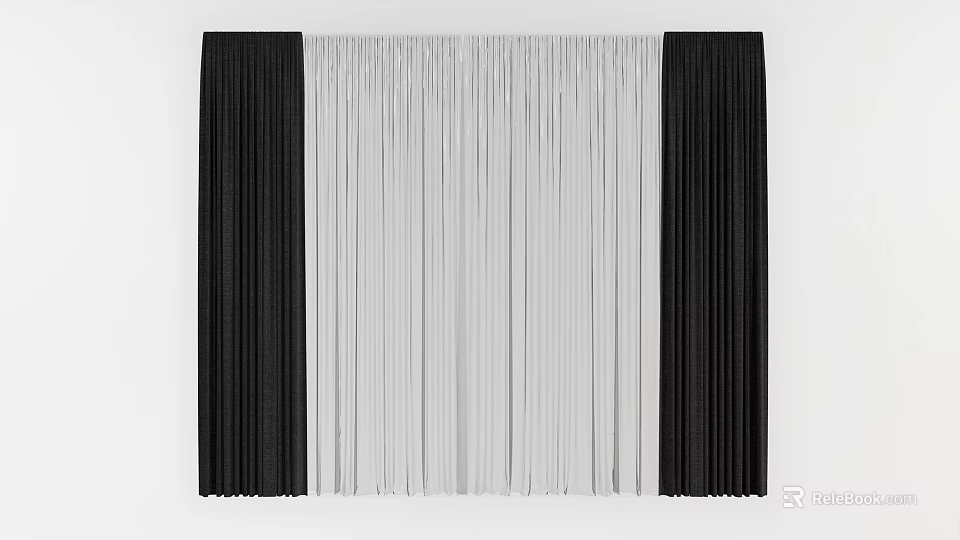 Elegant Modern Black And White Pleated Curtains For Home Interior Design 3d model 