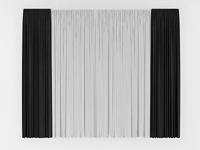 Elegant Modern Black And White Pleated Curtains For Home Interior Design 3d model