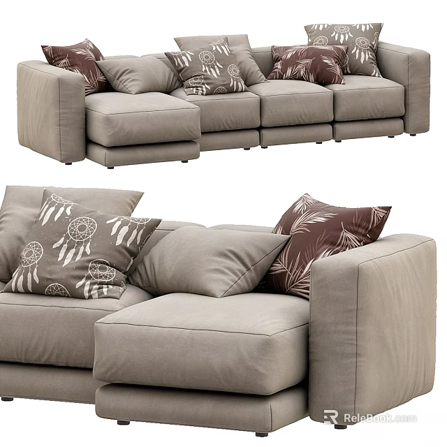 Modern Light Gray Two Seater Sofa With Decorative Pillows And Leaf Pattern Design 3d model