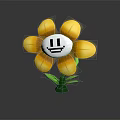 Cartoon Yellow Flower With White Center Smiling Face Green Stem And Leaves