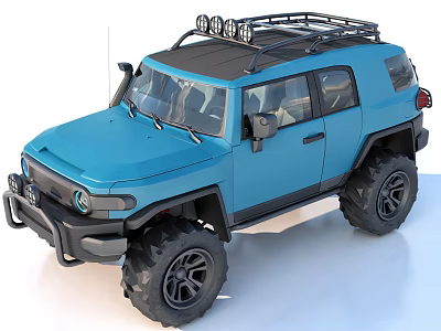 Blue Off Road Vehicle With Roof Rack And Lights 3d model