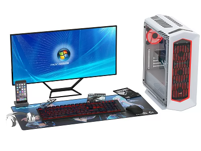 Complete Desktop Computer Setup With Monitor Tower Case Keyboard Mouse And Mouse Pad 3d model