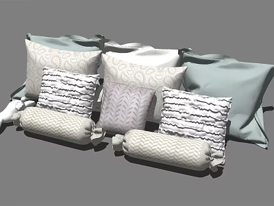 Decorative Throw Pillows in Gray Light Blue White with Striped Wavy Geometric Patterns 3d model