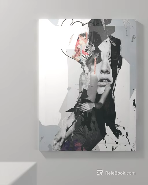 Modern Abstract Portrait Collage Mixed Media With Monochrome Color Elements 3d model 