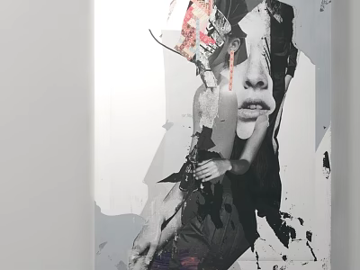 Modern Abstract Portrait Collage Mixed Media With Monochrome Color Elements 3d model