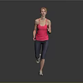 Woman in Red Tank Top Running with Dark Leggings on Gray Background