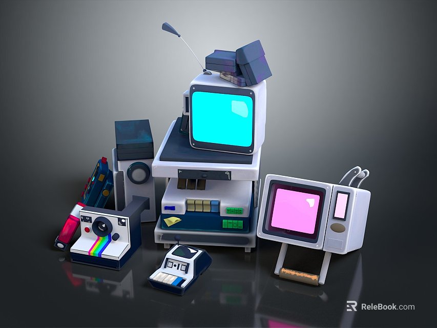 Vintage Computer Equipment Collection With CRT Monitors And Retro Devices 3d model 